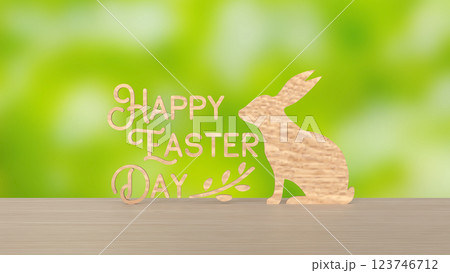 The Wood Text and rabbit for Easter Day concept 3d Rendering. 123746712