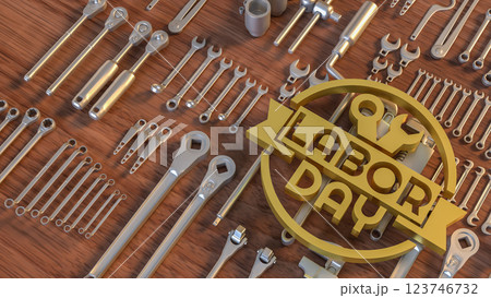 The Labor Day and tool for Holiday concept 3d Rendering. The Labor Day and tool for Holiday concept 3d Rendering. 123746732