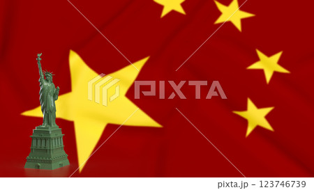The Statue of Liberty on China flag for Business concept 3d Rendering. 123746739