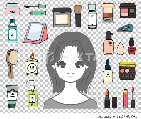 婦女與化妝用品插圖集 123746745