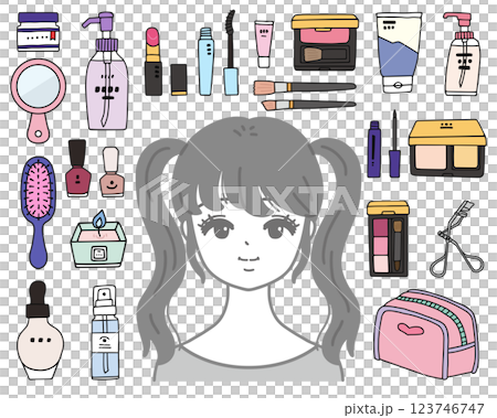婦女與化妝用品插圖集 123746747