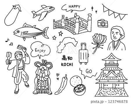 高知の手描きイラストセット 高知の手描きイラストセット 123746878