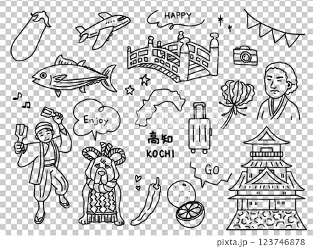 手書きイラスト 高知の手描きイラストセットのイラスト素材 [123746878] - PIXTA