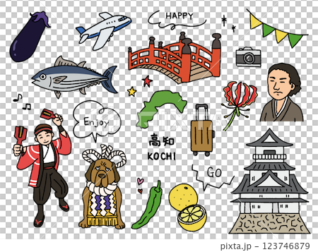 高知の手描きイラストセット 高知の手描きイラストセット 123746879