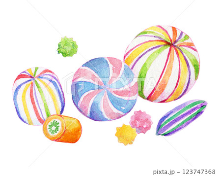 水彩イラスト　かわいい手鞠飴 123747368