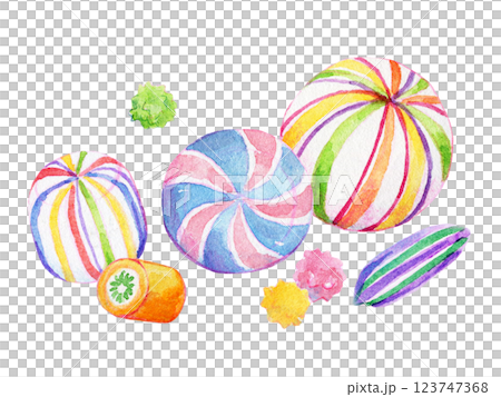 水彩イラスト　かわいい手鞠飴 123747368