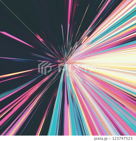ダークな空間に広がるカラフルな光の放射 123747523