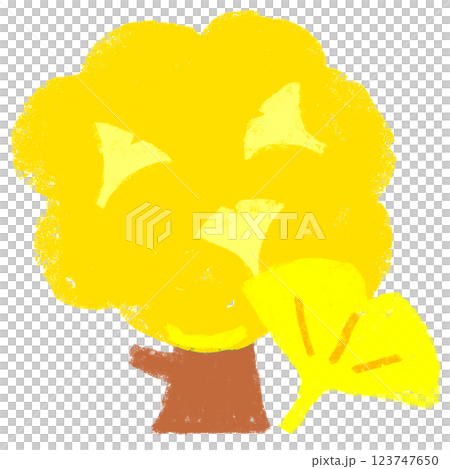 Simple illustration, crayon touch, ginkgo tree Simple illustration, crayon touch, ginkgo tree 123747650