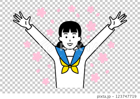 櫻花紛飛中女學生們歡呼雀躍 123747719