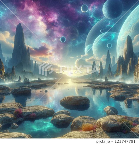 幻想的な石のある風景 123747781