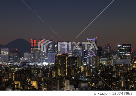 富士山と東京(新宿)の夕景/夜景のコラボレーション 富士山と東京(新宿)の夕景/夜景のコラボレーション 123747968