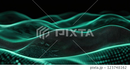 Visualizing digital waves in neon green against a dark background creates an immersive abstract experience in art and technology 123748162