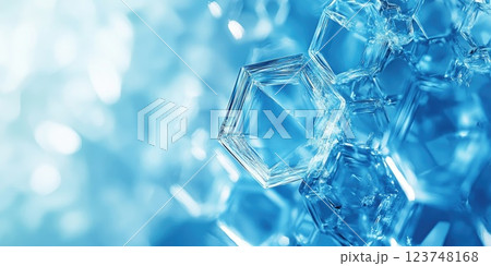 Beautiful close-up of crystal structures shining in blue light creating a mesmerizing abstract pattern 123748168