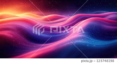 Vibrant waves of color under a starry sky create a surreal landscape in soft pastel hues Vibrant waves of color under a starry sky create a surreal landscape in soft pastel hues 123748198