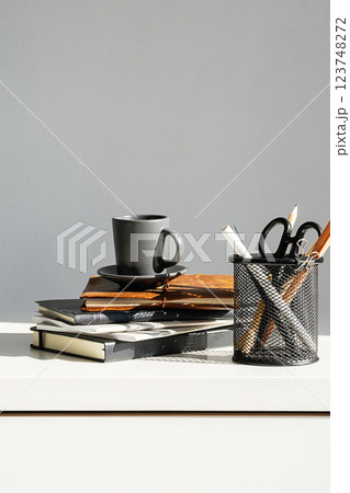 Stationery Still Life.Take a Micro Pause While Work. Stationery Still Life.Take a Micro Pause While Work. 123748272
