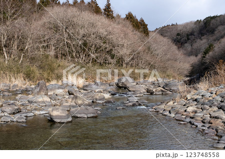 冬の栃木県那珂川上流の風景 123748558