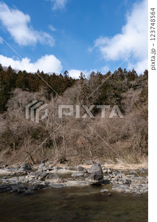 冬の栃木県那珂川上流の風景 123748564