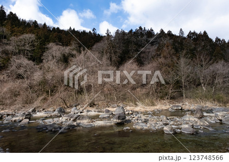 冬の栃木県那珂川上流の風景 123748566
