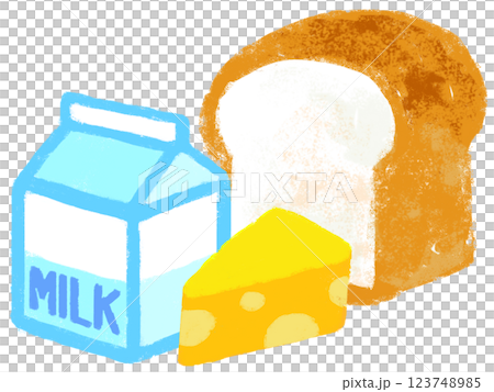 Simple illustrations - Crayon touch - Bread and dairy products 123748985