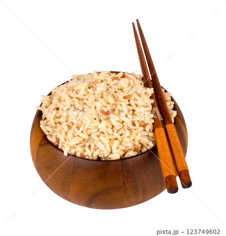 mixed red jasmine brown rice and barley bowl on white chopsticks mixed red jasmine brown rice and barley bowl on white chopsticks 123749602