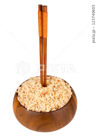 brown rice and barley bowl on white chopsticks 123749605