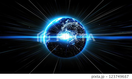 Glowing Globe with Radiating Lines Representing Internet Networks and Immersive Technology, Global Connectivity Concept Glowing Globe with Radiating Lines Representing Internet Networks and Immersive Technology, Global Connectivity Concept 123749687