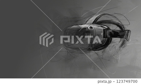 A drawing of a virtual reality headset with a black strap 123749700