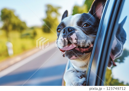 Happy Dog Enjoying a Ride in a Car 123749712