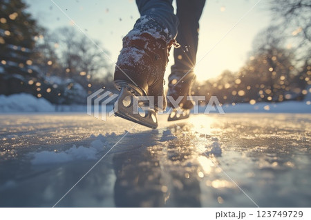 Skating on a Frozen Pond at Sunset Skating on a Frozen Pond at Sunset 123749729