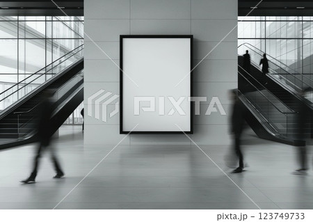 Modern Shopping Mall Interior with Blank Advertisement 123749733