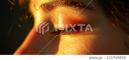 A woman's face is shown with her eyes closed. Concept of relaxation and peacefulness 123749850