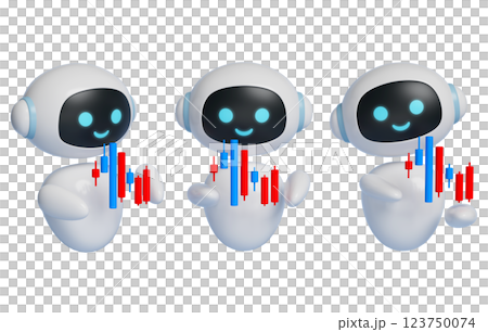 AI robot character 3D graphics showing stock graph 123750074
