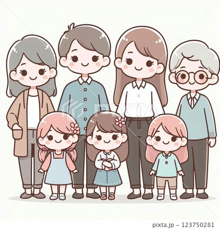 家族七人の集合写真 123750281