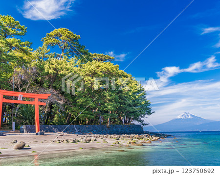 【静岡県】西伊豆戸田・諸口神社鳥居と富士山 123750692