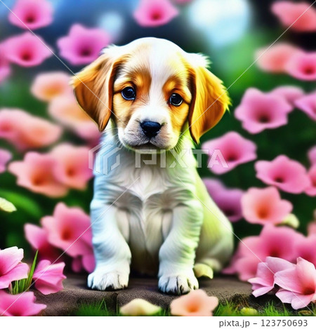 お座りする犬 123750693