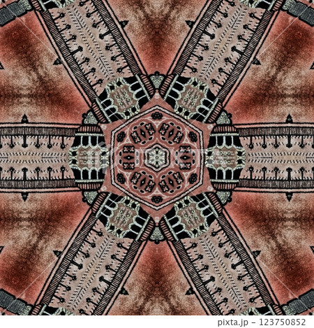 Modern geometric floral design for textile, floor tiles, digital paper print. Persian carpet design with tribal texture. Traditional Turkish pattern for throw pillow, rug, carpet, and fabric printing 123750852