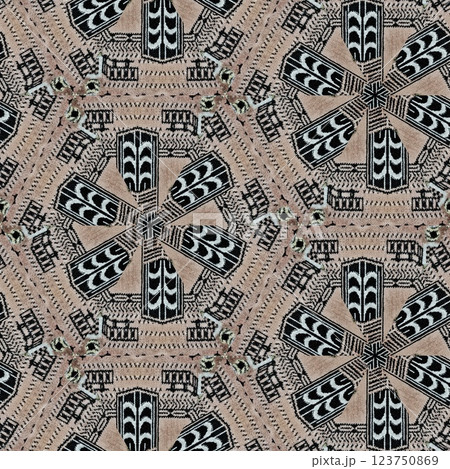 Modern geometric floral design for textile, floor tiles, digital paper print. Persian carpet design with tribal texture. Traditional Turkish pattern for throw pillow, rug, carpet, and fabric printing 123750869