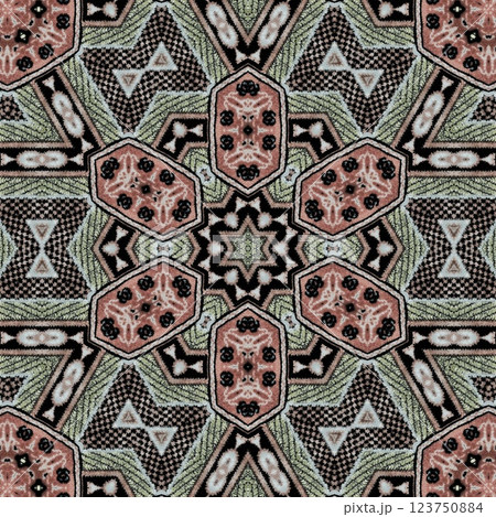 Modern geometric floral design for textile, floor tiles, digital paper print. Persian carpet design with tribal texture. Traditional Turkish pattern for throw pillow, rug, carpet, and fabric printing Modern geometric floral design for textile, floor tiles, digital paper print. Persian carpet design with tribal texture. Traditional Turkish pattern for throw pillow, rug, carpet, and fabric printing 123750884