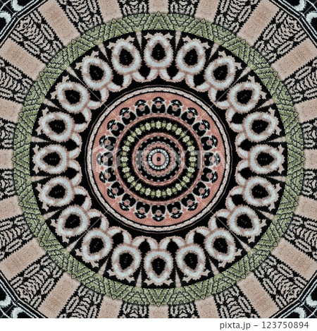 Modern geometric floral design for textile, floor tiles, digital paper print. Persian carpet design with tribal texture. Traditional Turkish pattern for throw pillow, rug, carpet, and fabric printing 123750894