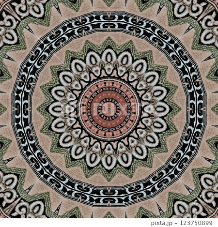 Modern geometric floral design for textile, floor tiles, digital paper print. Persian carpet design with tribal texture. Traditional Turkish pattern for throw pillow, rug, carpet, and fabric printing 123750899