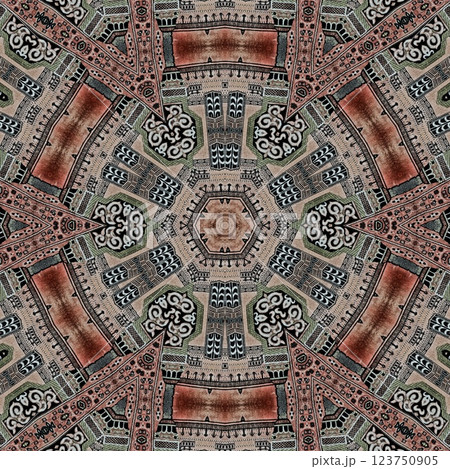 Modern geometric floral design for textile, floor tiles, digital paper print. Persian carpet design with tribal texture. Traditional Turkish pattern for throw pillow, rug, carpet, and fabric printing 123750905