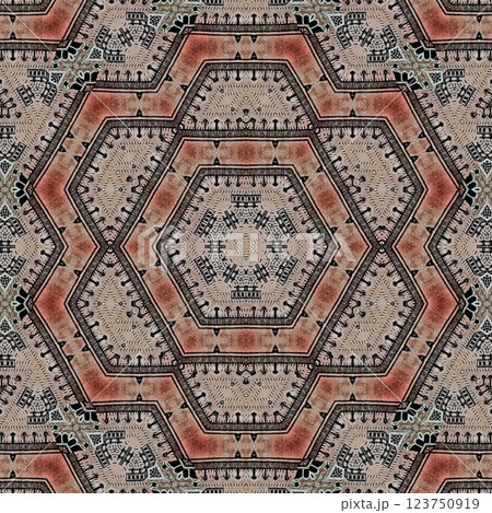 Modern geometric floral design for textile, floor tiles, digital paper print. Persian carpet design with tribal texture. Traditional Turkish pattern for throw pillow, rug, carpet, and fabric printing 123750919