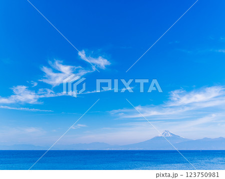 【静岡県】西伊豆から眺める、駿河湾越しの富士山 123750981