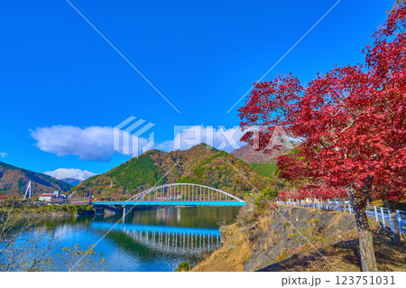 秋の神奈川県足柄上郡山北町の丹沢湖から西側(大仏大橋方面)の風景 123751031