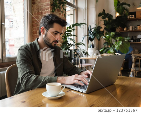 Focused Professional Working in a Cozy Caf Environment 123751567