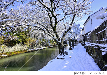 雪の積もった近江八幡の八幡堀 雪の積もった近江八幡の八幡堀 123751664