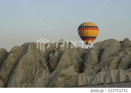 A popular holiday destination, a natural wonder. A holiday destination where you can travel in the sky with hot air balloons. Impressive view of hot air balloons and fairy chimneys. A popular holiday destination, a natural wonder. A holiday destination where you can travel in the sky with hot air balloons. Impressive view of hot air balloons and fairy chimneys. 123751731
