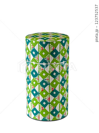 昭和レトロなブリキ製の茶筒【白背景・切り抜き】 昭和レトロなブリキ製の茶筒【白背景・切り抜き】 123752537