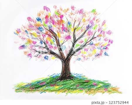 クレヨンで描いた桜の木のイラスト AI画像 クレヨンで描いた桜の木のイラスト AI画像 123752944