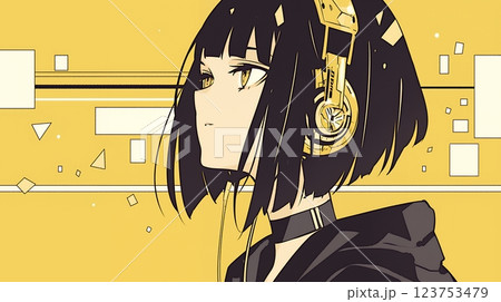 ヘッドホンで音楽を聴く女の子 123753479